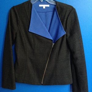 DONNA DEGNAN Gray Plaid / Blue Asymm Zip Jacket 8